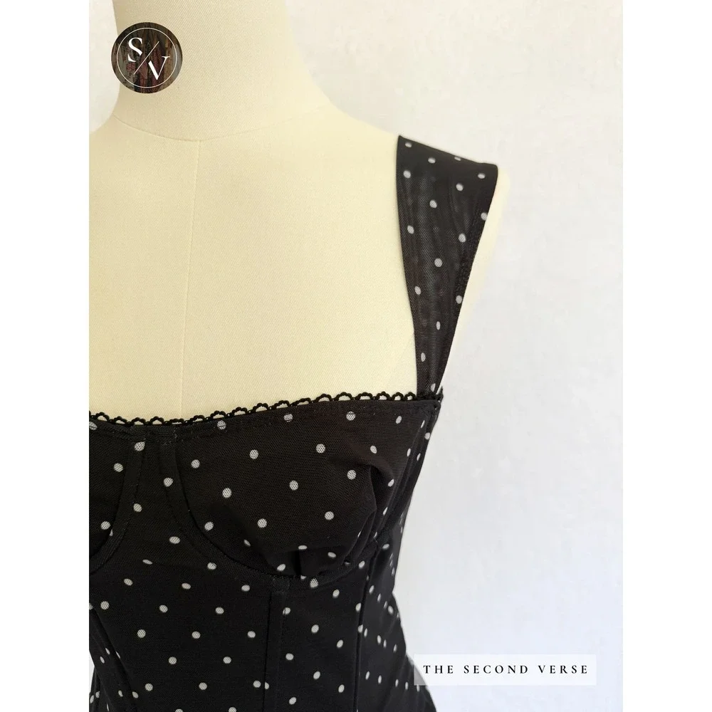 Edikted Marcella Wide Strap Mesh Corset Top Black White Polka Dot S16840 Size Sm - Picture 6 of 11